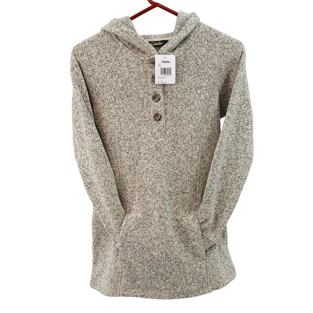 Cabela's Sweater Fleece Pullover WMNS S Beige/Tan Button-Up Hooded Long Sleeve